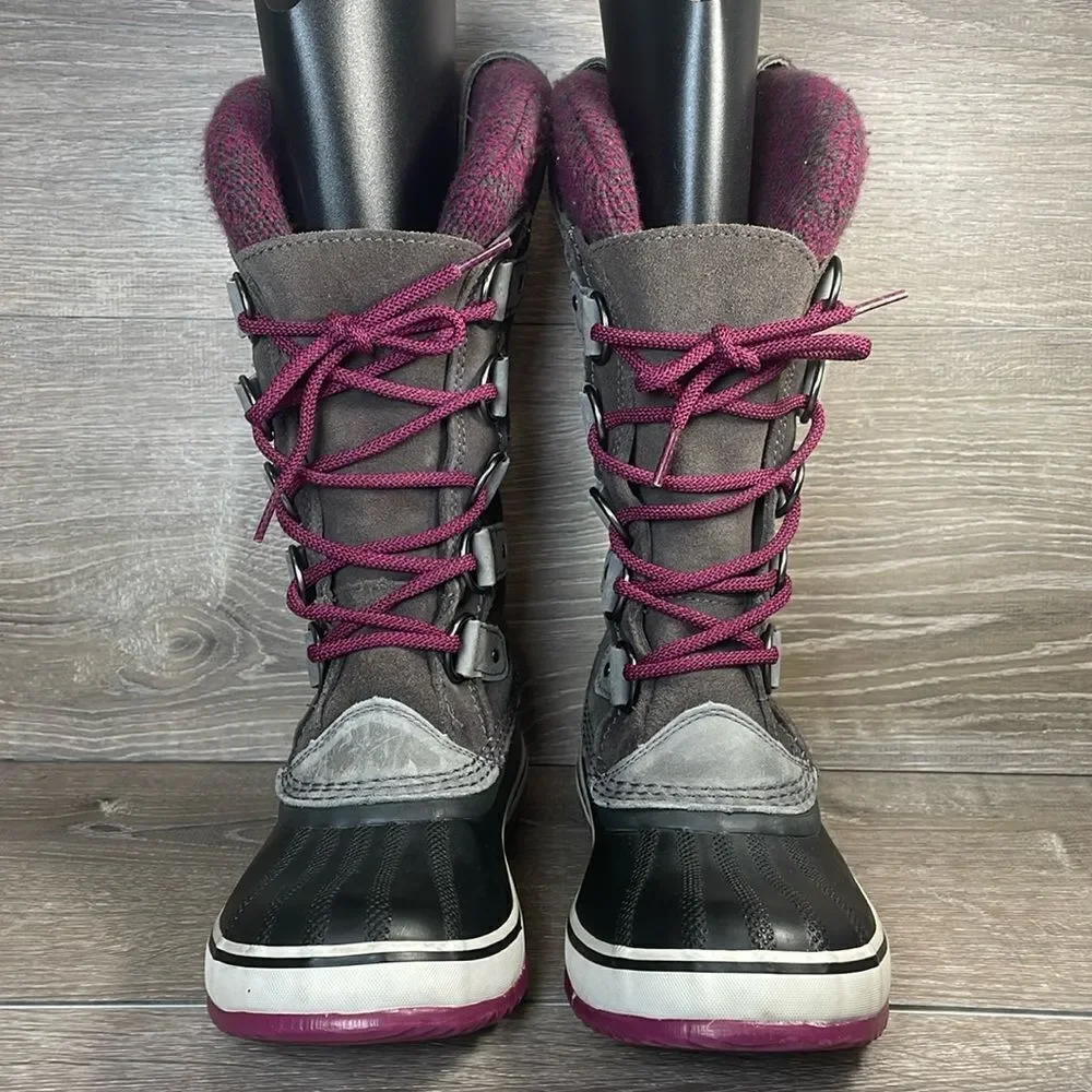 Sorel Joan of Arctic Knit II Warm Waterproof Women’s Sz 7 Gray Suede Snow Boots